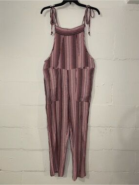 Free People Pink Striped Tie-Shoulder Jumpsuit